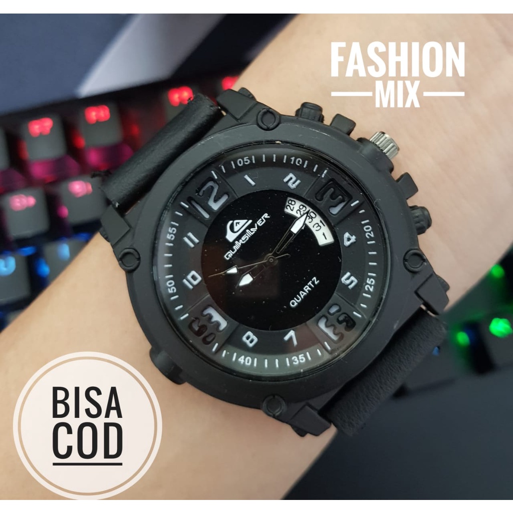 BISA COD - Quiksilver Analog 3635 Jam Tangan Pria quiksilver Tanggal Tali Kulit plus box