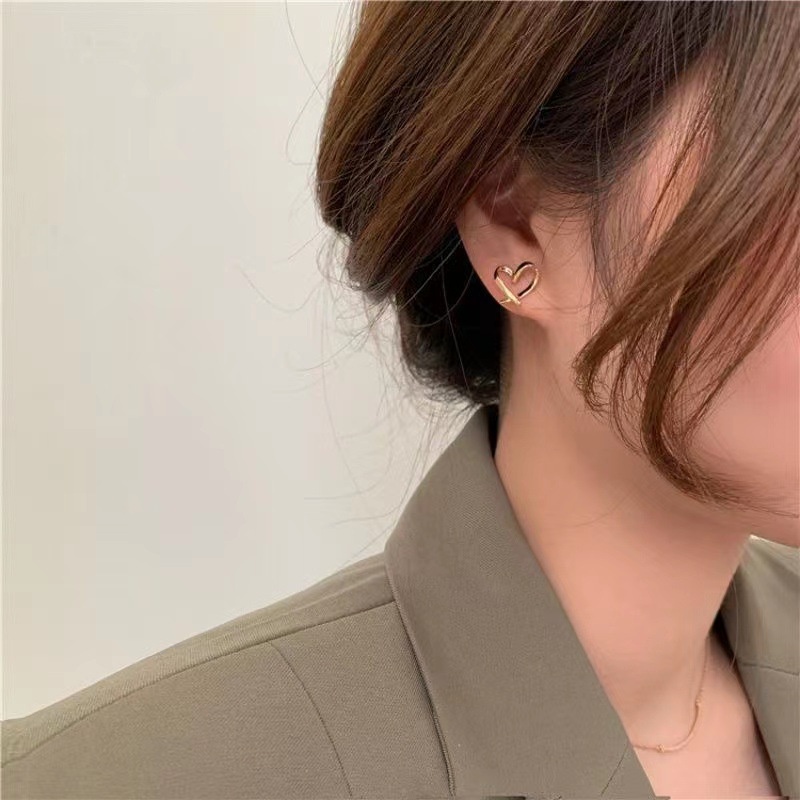 Anting Tusuk Sterling Silver 925 Bentuk Hati Gaya Korea Untuk Wanita