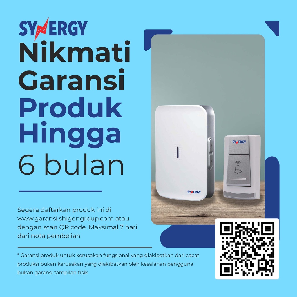 Bel Pintu/DoorBell Wireless SYNERGY by Shigen Tanpa Kabel SYN-8832A/AC