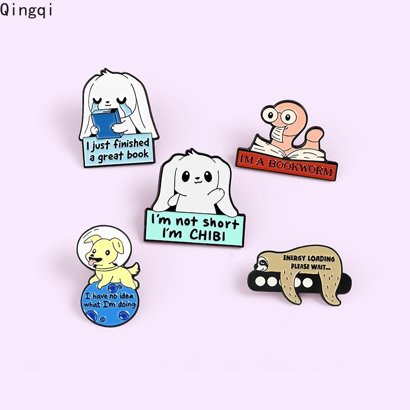 Bros Pin Enamel Desain Kartun Hewan Kungkang Kelinci Anjing Buku Untuk Hadiah Anak