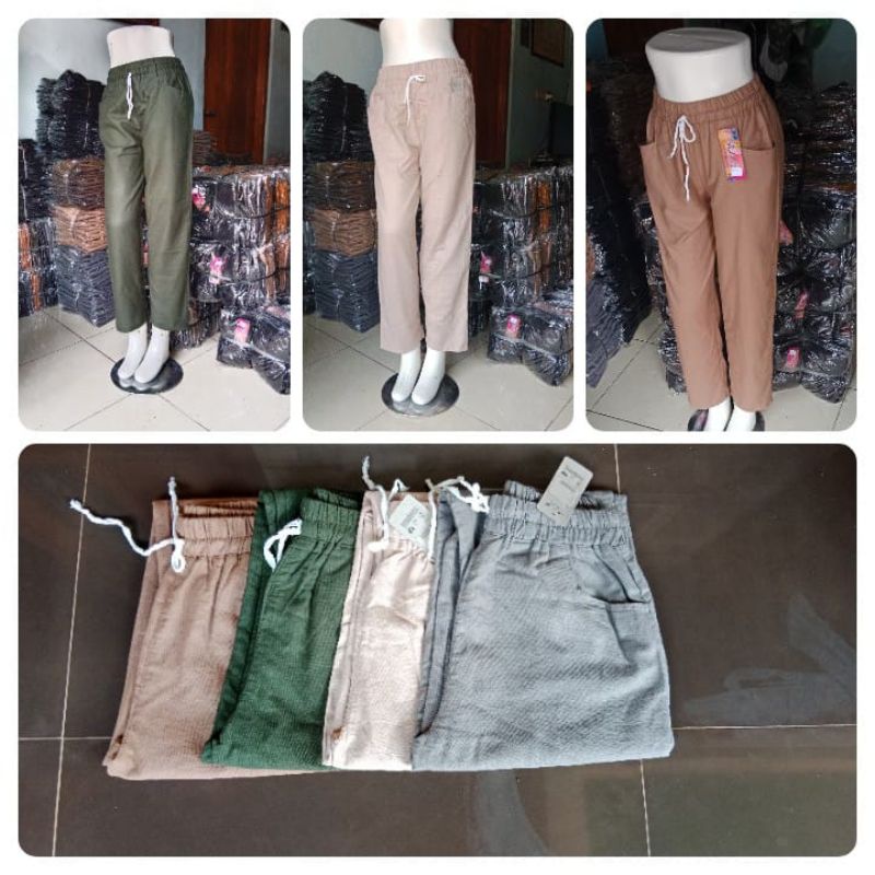 Haidi pants/celana kasual wanita/celana catton linen rami