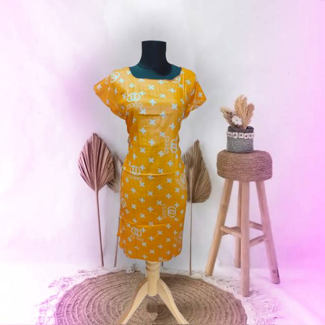 [ Bayar di Tempat ] Daster Midi Premium | Halus dan Nyaman | Desain Indah | Gucci kuning