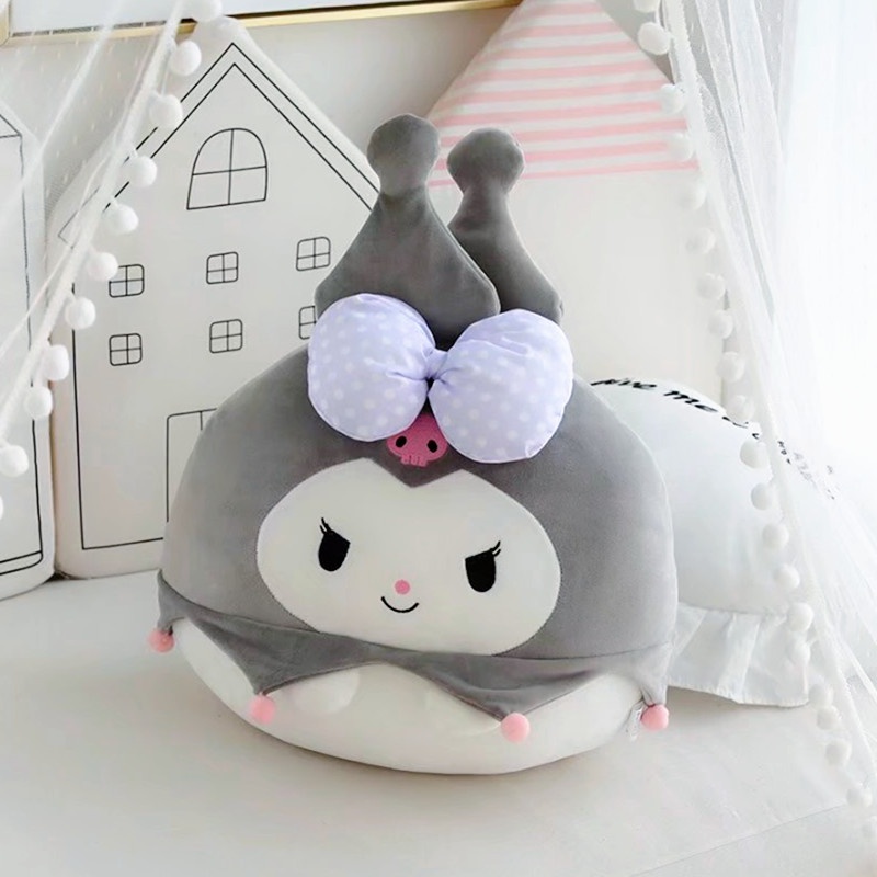 Bantal boneka cartoon melody kuromi cinanmoroll purin pakai pita polka bahan plush