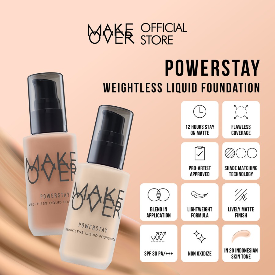 MAKE OVER Powerstay 24H Weightless Liquid Foundation 40 ml - Matte Foundation