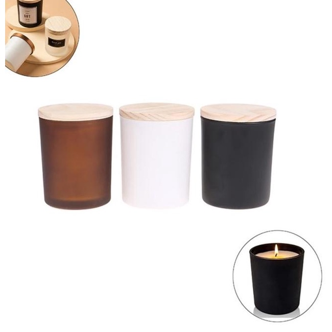 `☌ Candle Glass Jar Matte 120 gr -Wooden Lid - Hitam (Terbaru)