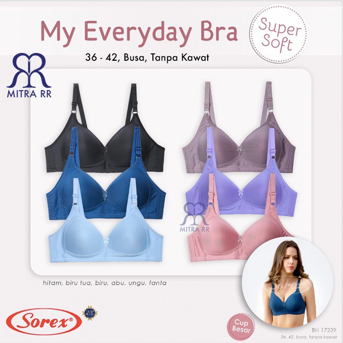 BH Sorex TANPA KAWAT 17239 Bra Super Soft Basic Polos Cantik Cup Besar Setara C