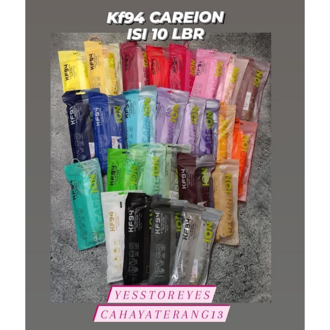 READY STOK ISI 10 MASKER KF94 EARLOOP KF CAREION CARE ION I CARE ICARE 5 ply embos HITAM PUTIH ISI 10