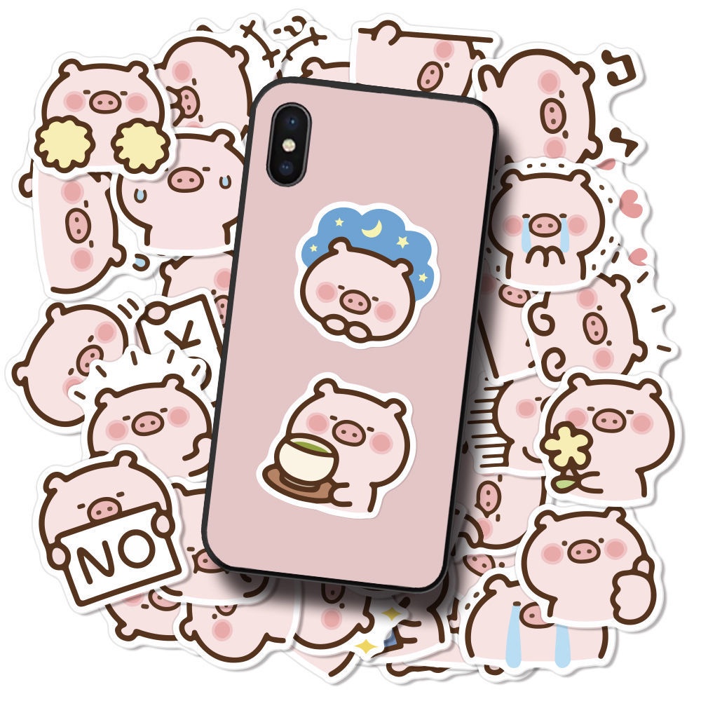 Babi lucu ekspresi wajah tas stiker notebook telepon dekoratif Jurnal bahan Babi stiker bagasi cangk