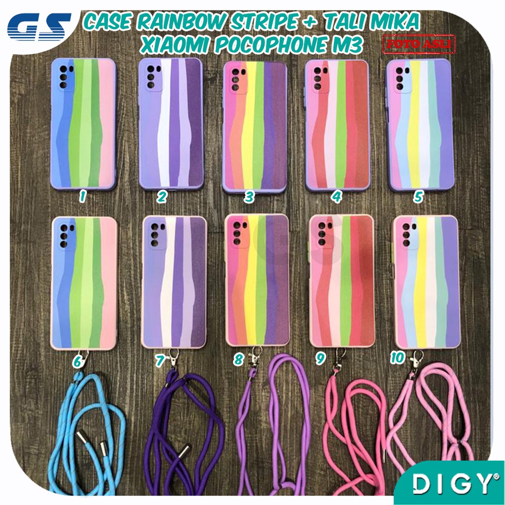Softcase Tali Slingcase Lanyard Rainbow SAMSUNG A32 4G A02S M02S  OPPO A53  XIAOMI POCO M3 X3