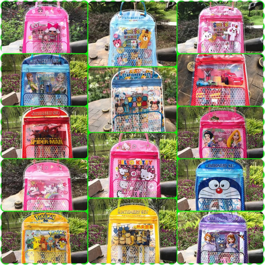 [FREE TAS ] STATIONERY SET/ ALAT TULIS ANAK SEKOLAH/SOUVENIR/MOTIF KARTUN/LUCU-1
