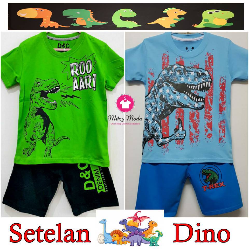 Setelan Kaos  Anak  DINO 1 10 tahun Cowok Laki Laki Kartun 