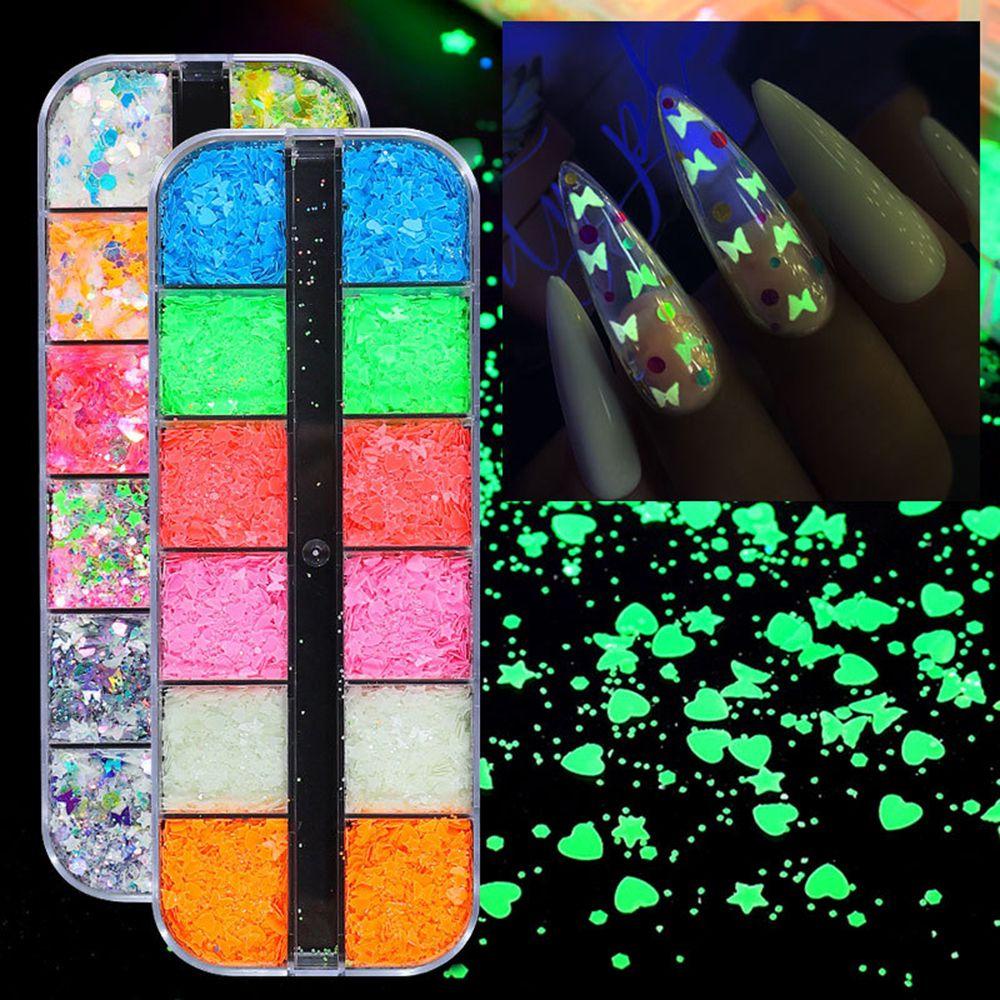 Preva Nail Art Sequin DIY Manicure Neon Kuku Glitter Flakes Glow in the Dark Kupu-Kupu