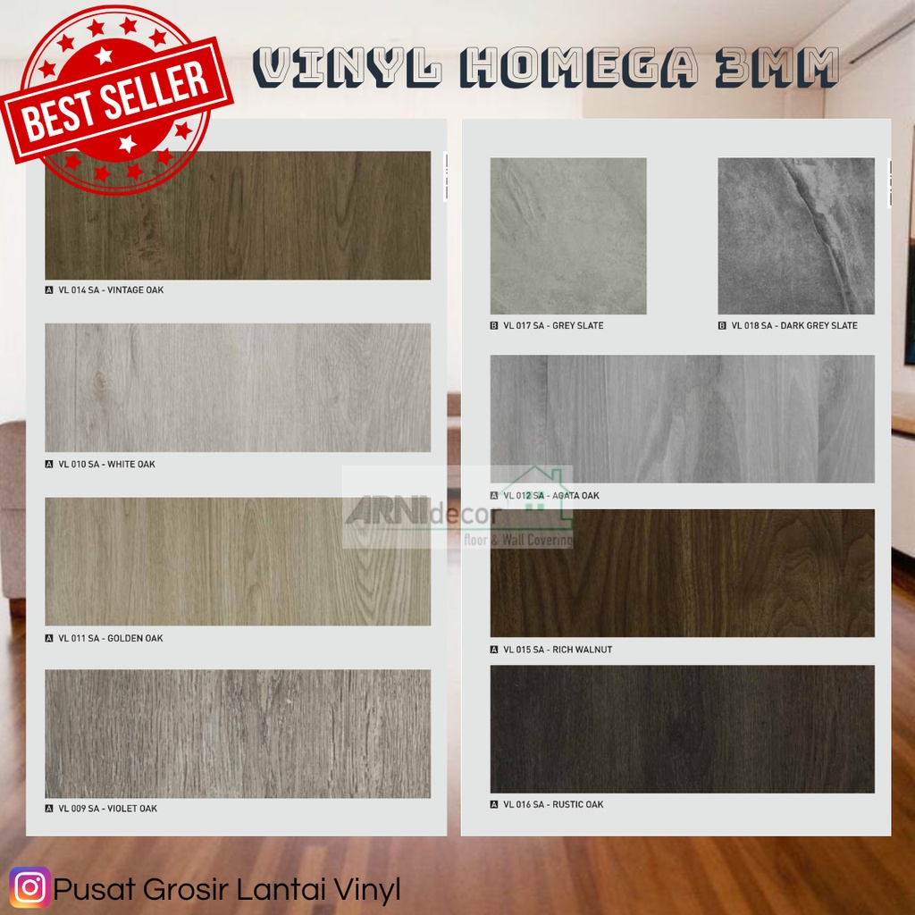Vinyl plank Homega - Lantai vinyl motif kayu tebal 2mm