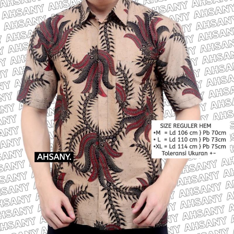 Baju Batik Pria Lengan Pendek Halus Katun Terbaru Bisa Seragam Tidak Luntur Motif Kubis Merah Cod shopee KM01