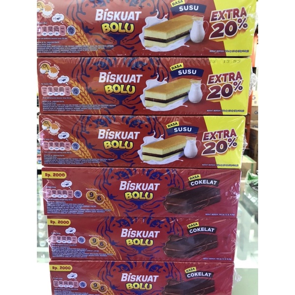 

Biskuat Bolu Coklat / Susu Kemasan 1 box Isi 12pcs x 16gram