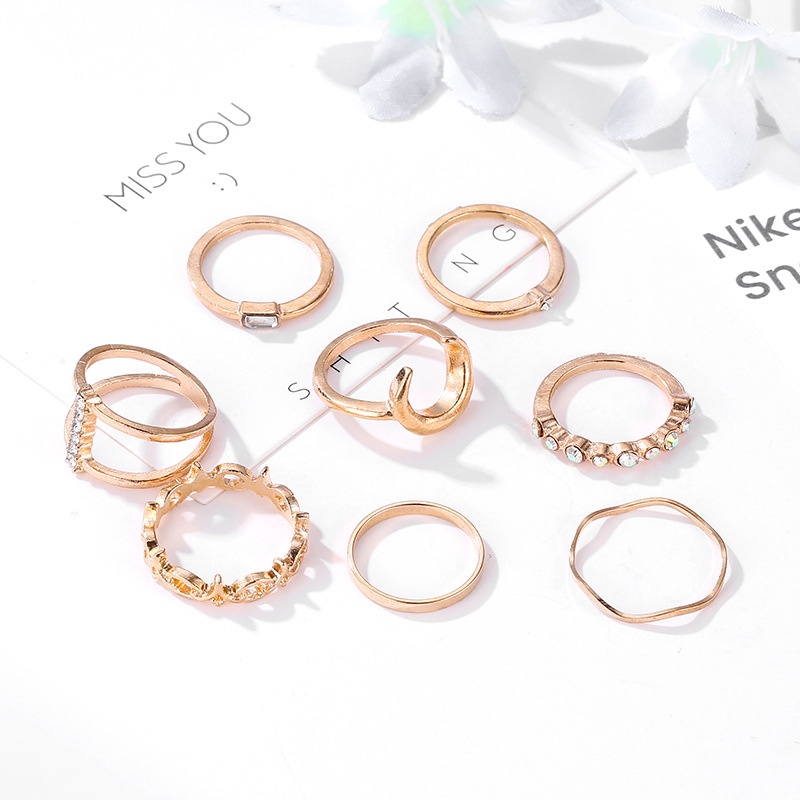 11 Pcs / set Cincin Kombinasi Desain Bulan Aksen Berlian Gaya Eropa Amerika