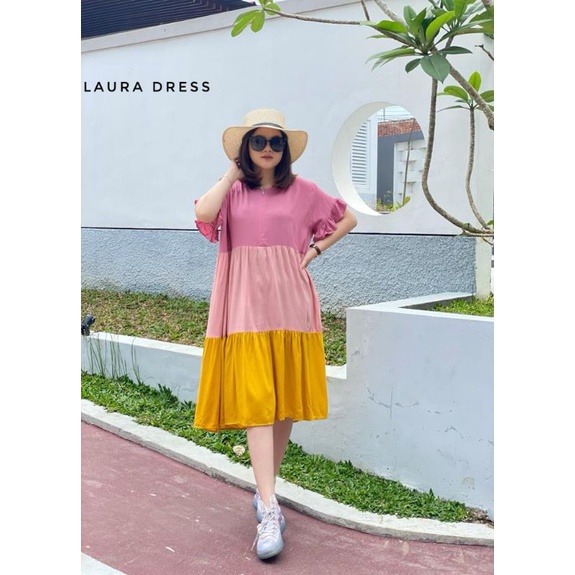 Laura Dress Wanita Terbaru / Daster viral pelangi / Dress Pelangi by yayuku yayoe hijab
