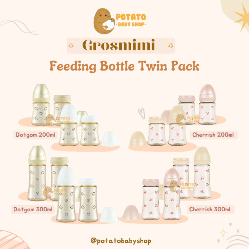 Grosmimi - Feeding Bottle TwinPack &amp; 1 Pack 200ml 300ml Bear / Cherry