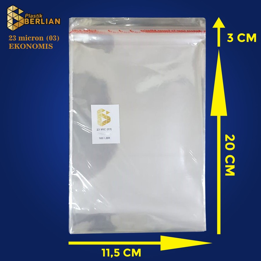 

11,5 x 20 cm Plastik OPP EKONOMIS 23micron (100 lbr) (lem/seal)