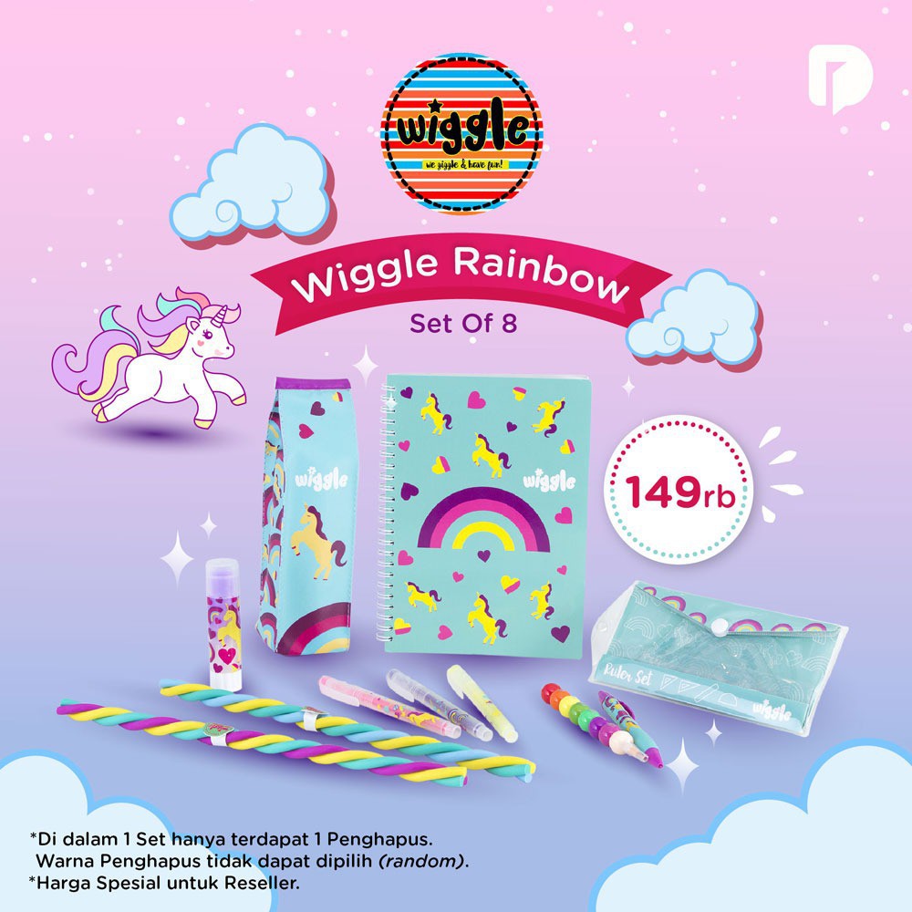 

[DDSA] Wiggle Rainbow Set / Paket alat tulis / set buku tempat pensil, unicorn, Pink
