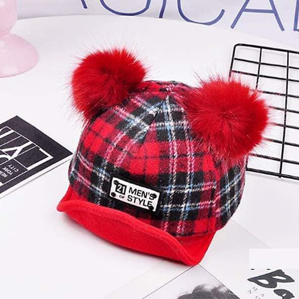 Topi Anak Cewek Square Pompom