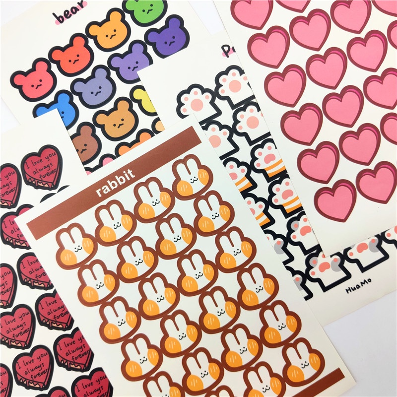 2 Pcs/set Korean Sweet Style Heart Cake Bear Pattern Waterproof Stickers for Cell Phone Decoration