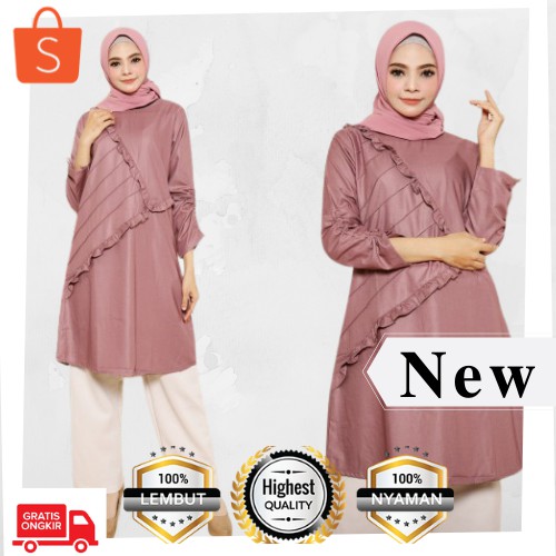Baju Atasan Wanita Tunik Slempang Toyobo Jumbo Lengan Panjang Terbaru Fashion Muslim Model Kekinian
