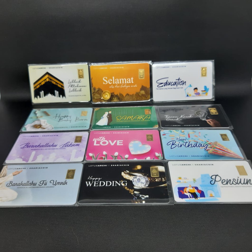 Gift Card Series Souvenir Kado Hadiah LOTUS ARCHI 0,5 1 Gram :  LOVE LABBAIK HBD BORN WEDDING dll