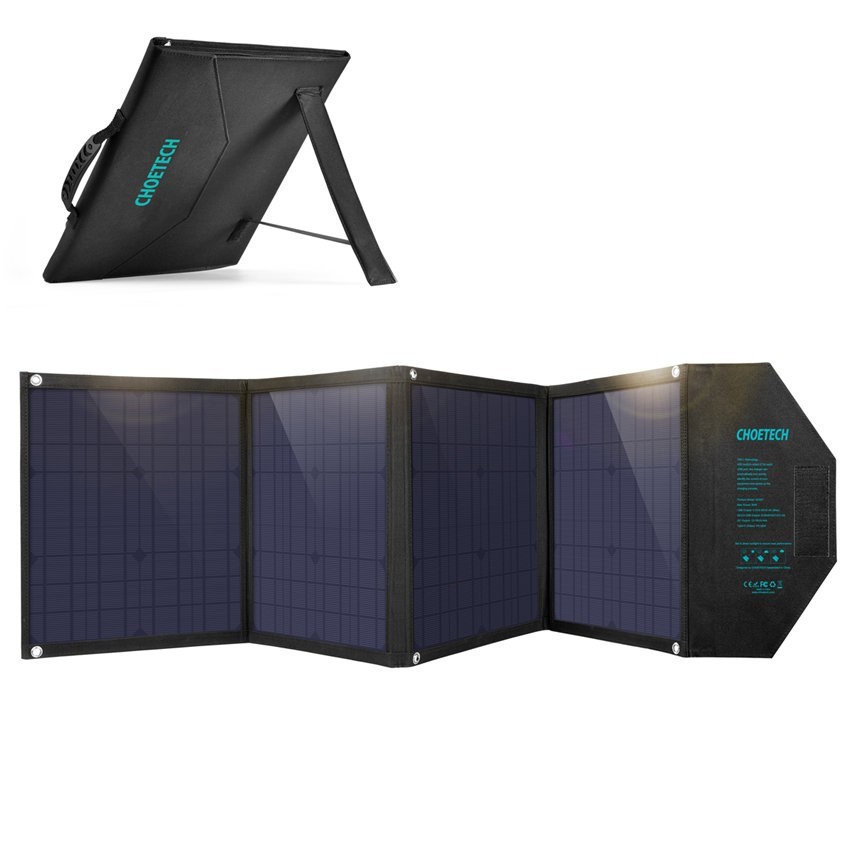 Solar charger portable choetech 4 panel foldable 3 port 100w Usb A &amp; type-c sc009 - Powerbank solar