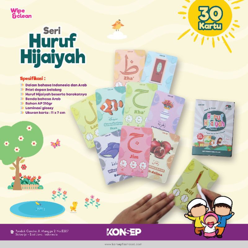 Flash card hijaiyah kartu hijaiyah huruf arab wipe and clean flashcard edukasi konsep