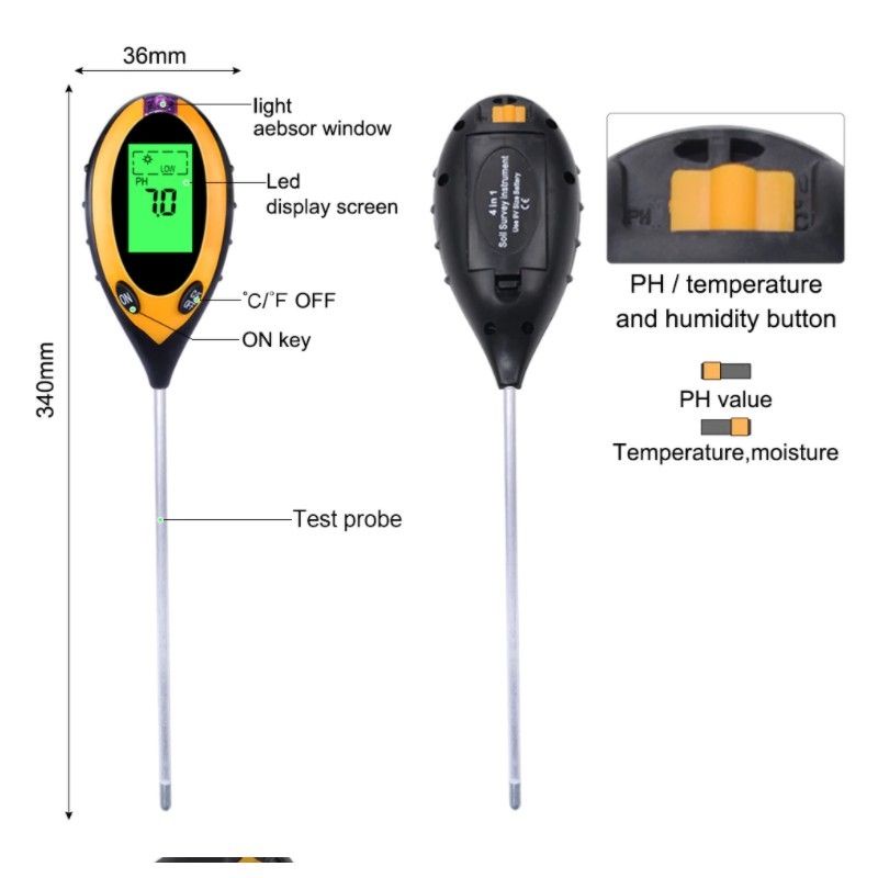 Digital Soil Analyzer Tester Meter Alat Ukur Kondisi Tanah 4 in 1 Suhu Sunlight PH Mositure SPH004