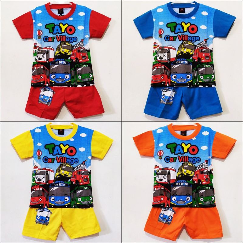 Setelan kaos anak laki laki motif tayo utk usia 1-10 thn / kaos anak laki laki gambar tayo
