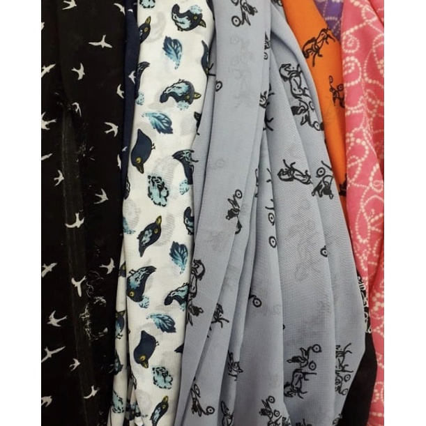 Kain Sifon Motif Bunga Kotak Bahan Bahan Jilbab Hijab Segiempat Double Hycon Meteran