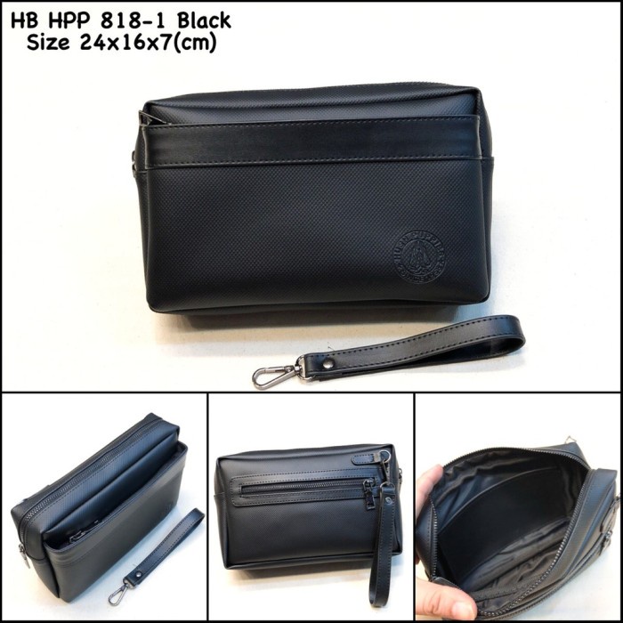 Dompet Tas Tangan Clutch Hand Bag Hush Puppies Black Pria Cowok Import