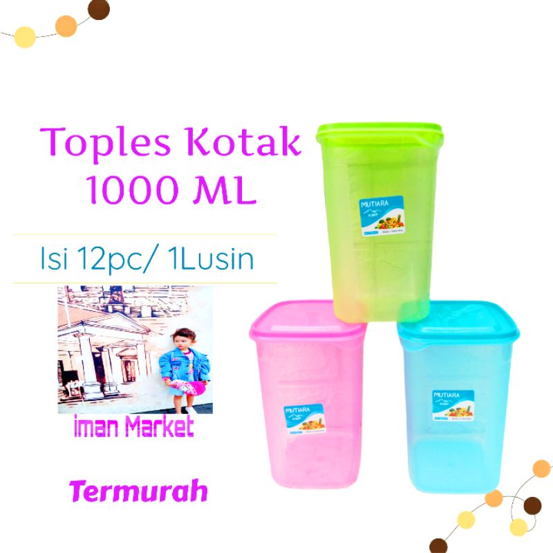 12pc Toples 1Liter Kotak Plastik/ 1Lusin Toples Kue Kering 1Liter