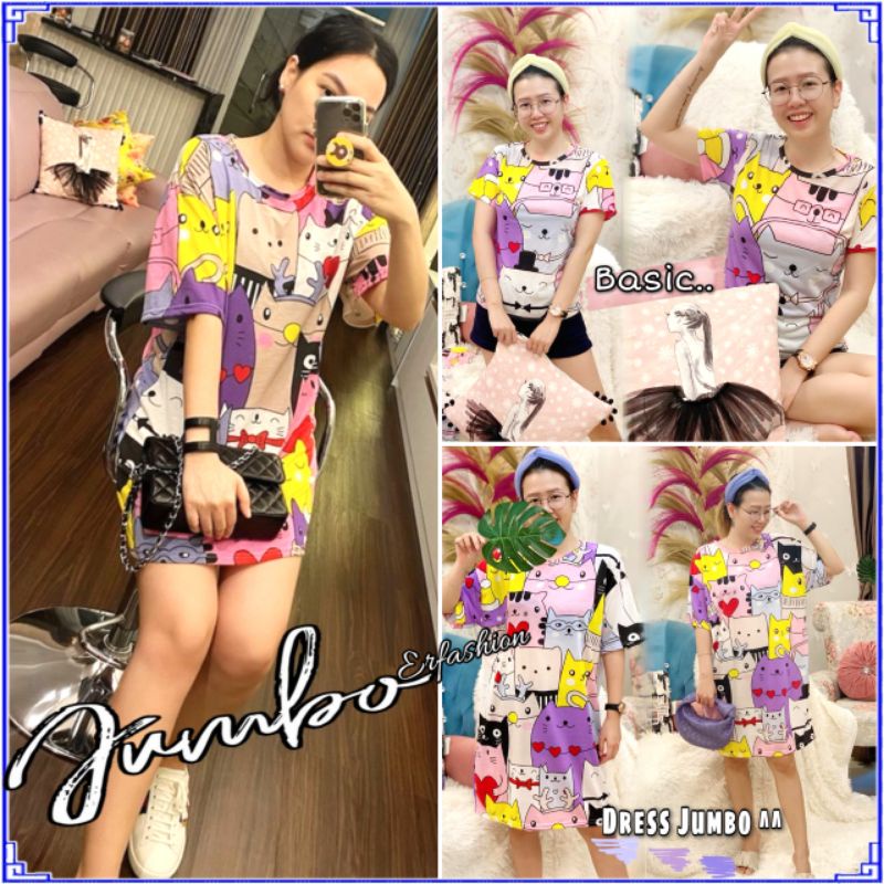 Erfashion - Dress Katsumi Baju Atasan Kaos Wanita Daster Mini Dress Lengan Pendek Korea Style