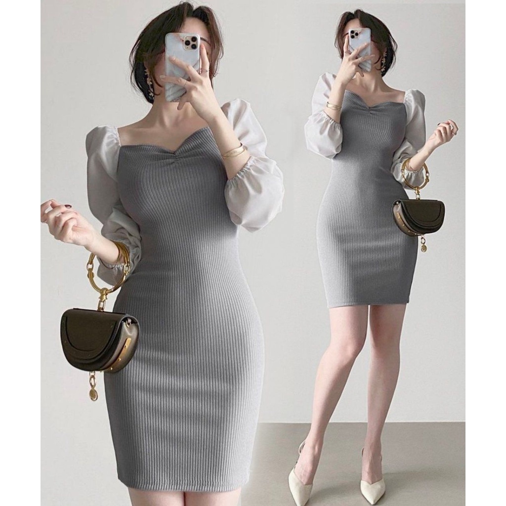 Toply shop COD Dres wanita rajut bodycon / Dres rajut premium melar