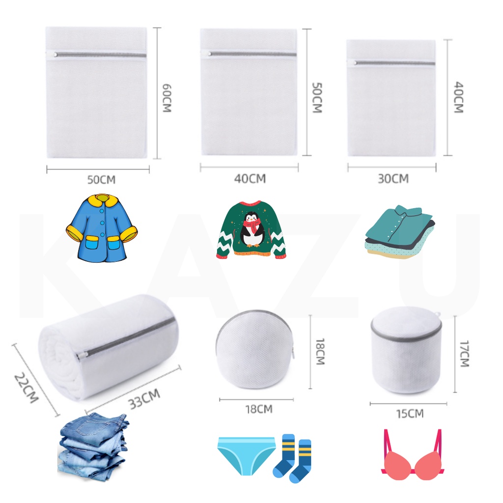 KAZU KHL156 Laundry Bag Kantong Jaring Mesin Cuci Baju Kotor Bra Celana Dalam Underwear Pakaian Bayi Halus Travel Organizer Penyimpanan Pakaian