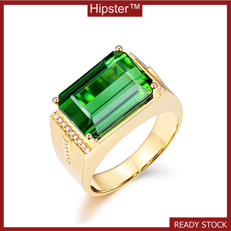 European and American New Cool Minimalism Inlaid Square Emerald Ring