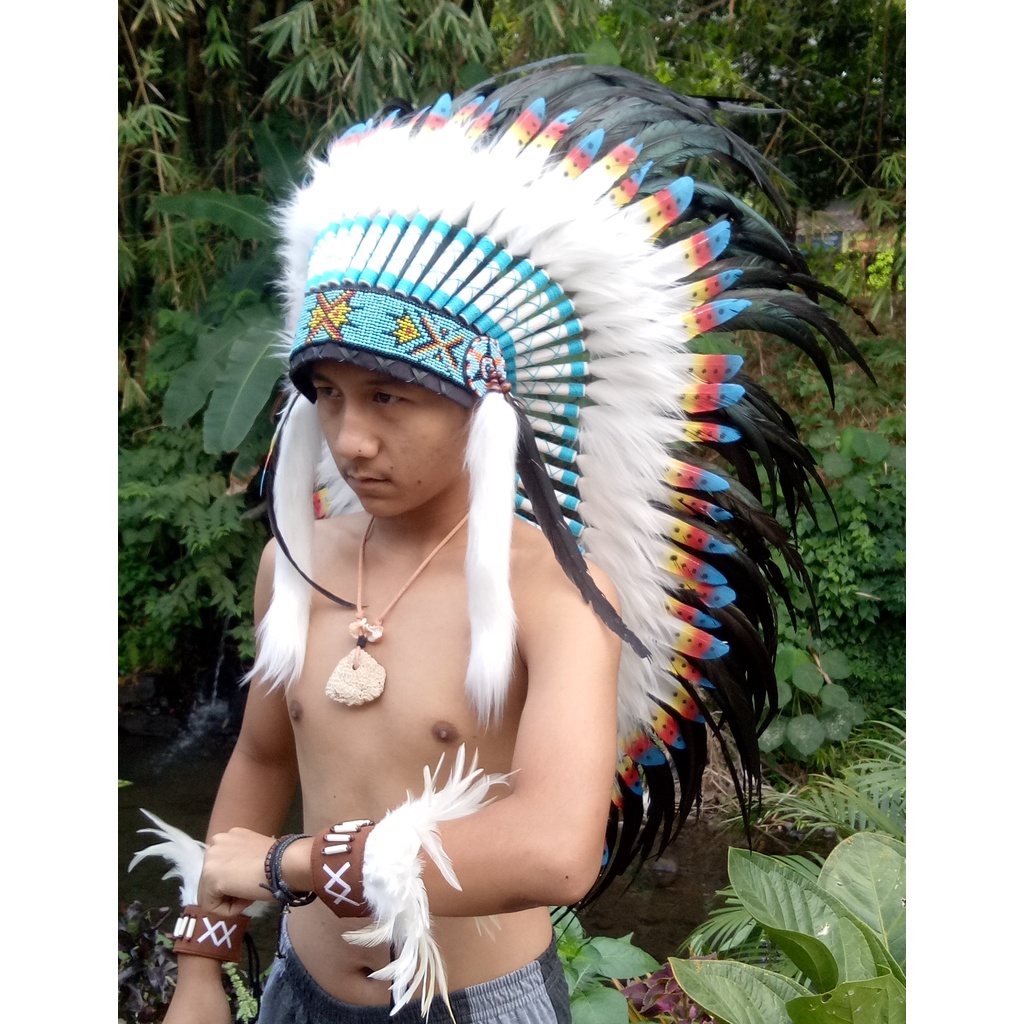 warbonnet/topi indian/topi bulu ayam/topi pesta/carnaval