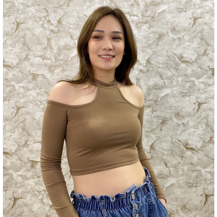 MODAVIE - NORIN CROP TOP Longsleeve Halter Crop Tee Baju Atasan Lengan Panjang