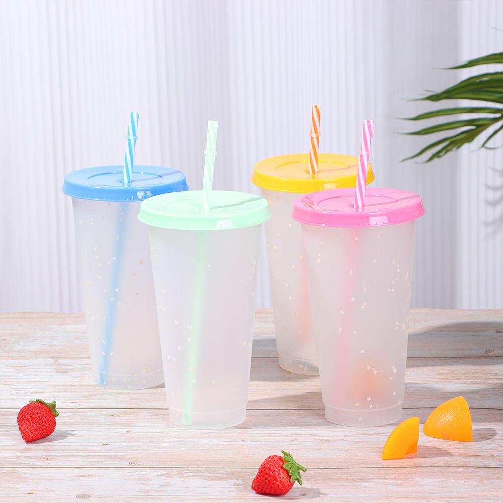 Solighter Cangkir Berubah Warna Fashion Multicolor PP Portable Coffee Straw Cup