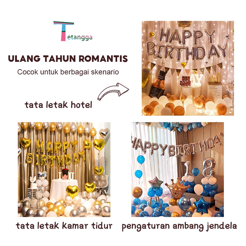 Paket balon Dekorasi Ulang Tahun Romantis Theme Birthday Putih Backdrop Ulangtahun / Hitam Putih Gold