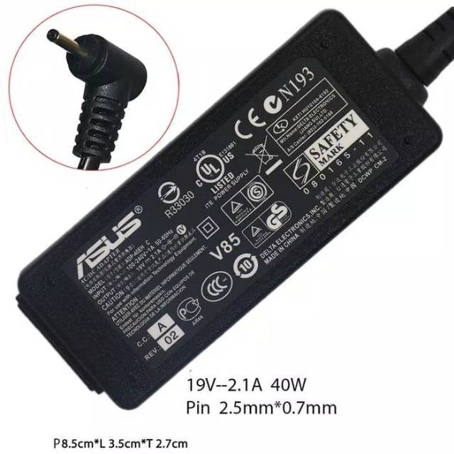 Adaptor Charger Asus Eee PC Series 19V 2.1A [ DC 2.5x0.7mm ] PC 1005 Series [ 1005HAB 1005HA-V 1005HA-EU1X 1005HA-VU1X-WT 1005HA-PU1X-BU 1005HA-E 1005HA-VU1X-PI ] 1101HA 1000 1106HA 1104HA PC 1008 EEE PC 1201 1201 1201N 1201HA 1201HAB 1201N Original