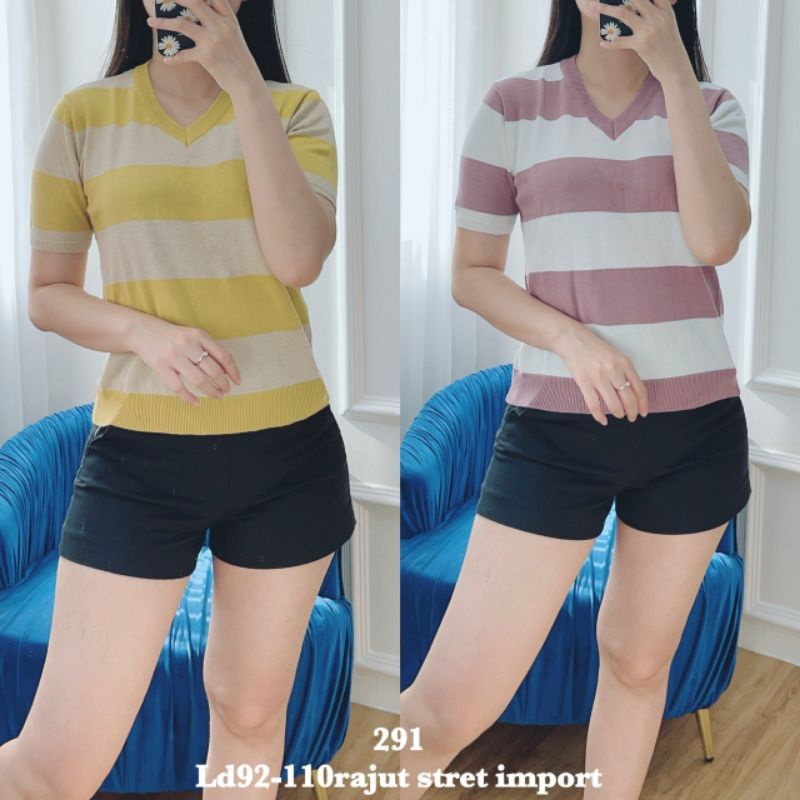 New Atasan Rajut Impor Wanita 291 | V Neck | Atasan Lengan Pendek | Rajut Stret Street Stretch Melar