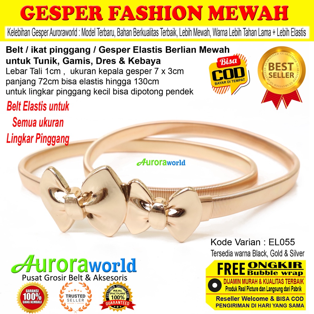 Auroraworld belt elastis gesper wanita elastis ikat pinggang wanita Fashion korea cewek terbaru bisa COD