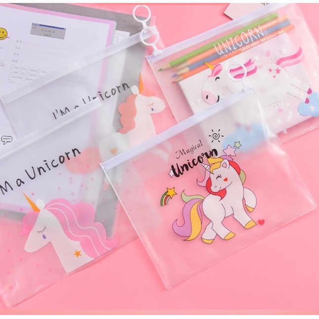 Pouch Zip Lock Kosmetik Transparan. Tas Kosmetik Karakter Unicorn ZipLock Plastik Zipper Lock Alat Tulis ATK Murah Import