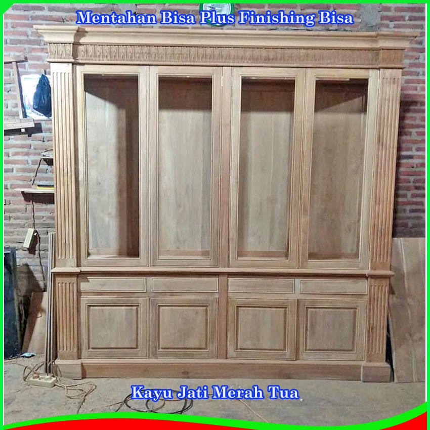 Lemari Hias 4 Pintu Royal Mewah Kayu Jati Jepara Kolibri Manohara