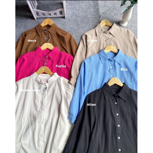 [Bisa COD] Kemeja Linen Crinkle Shirt Terbaru Best Seller Ld 150cm Model Batwing Kerah Basic Pastel 