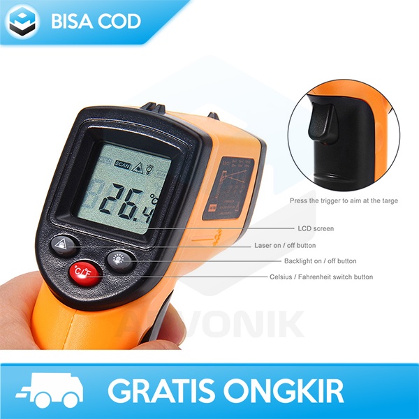 THERMOGUN THERMOMETER LASER INFRARED SMARTSENSOR LCD NON CONTACT ORI